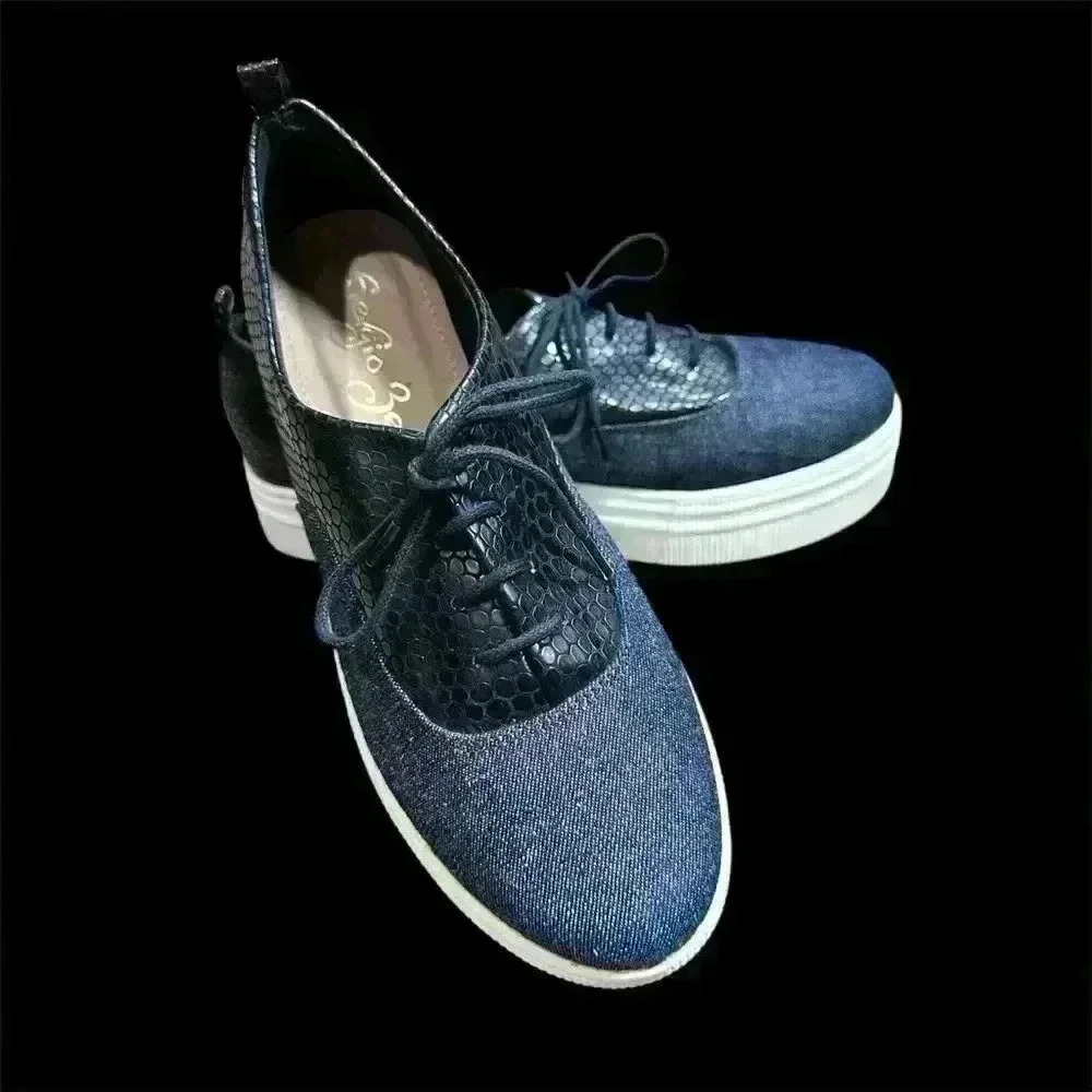 Sergio Zelcer Women's Blue Denim And Snake Print Sneaker Shoes Size 10